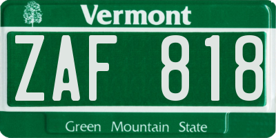 VT license plate ZAF818