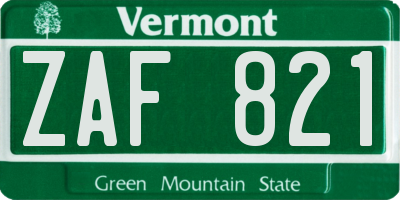 VT license plate ZAF821