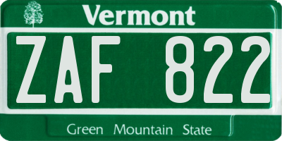 VT license plate ZAF822