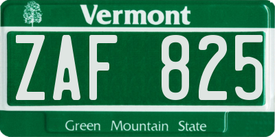VT license plate ZAF825