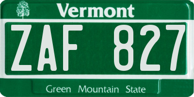 VT license plate ZAF827