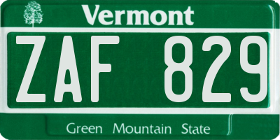 VT license plate ZAF829