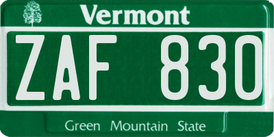 VT license plate ZAF830