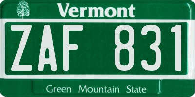 VT license plate ZAF831