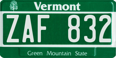 VT license plate ZAF832