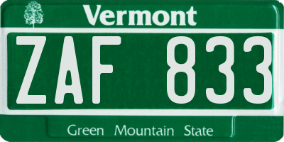 VT license plate ZAF833