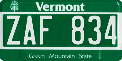 VT license plate ZAF834