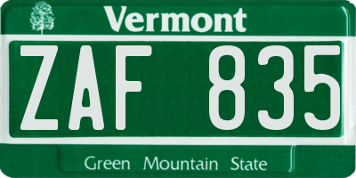 VT license plate ZAF835