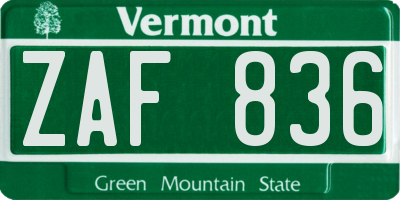 VT license plate ZAF836