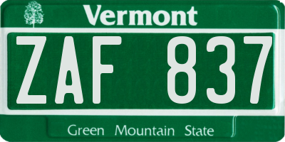 VT license plate ZAF837