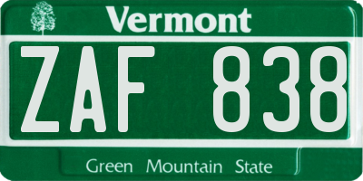 VT license plate ZAF838
