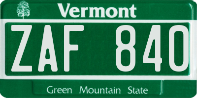 VT license plate ZAF840