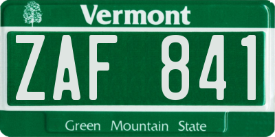 VT license plate ZAF841