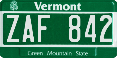 VT license plate ZAF842