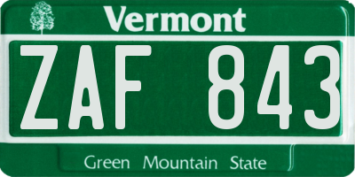 VT license plate ZAF843