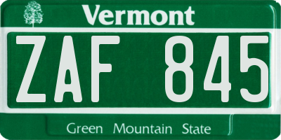 VT license plate ZAF845