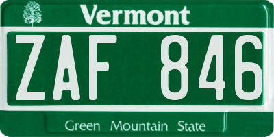 VT license plate ZAF846