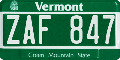 VT license plate ZAF847