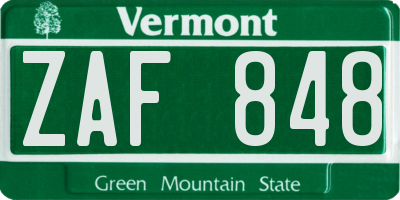 VT license plate ZAF848