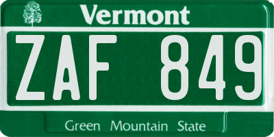 VT license plate ZAF849