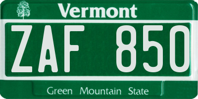 VT license plate ZAF850