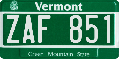 VT license plate ZAF851