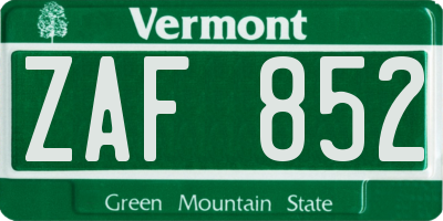 VT license plate ZAF852