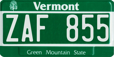 VT license plate ZAF855