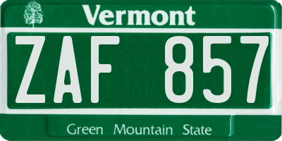 VT license plate ZAF857