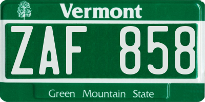 VT license plate ZAF858