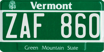 VT license plate ZAF860
