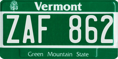 VT license plate ZAF862