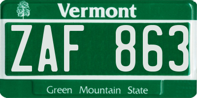 VT license plate ZAF863