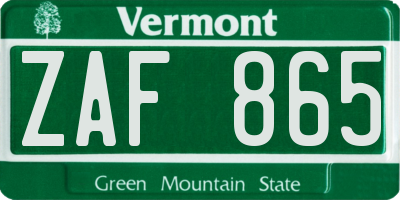 VT license plate ZAF865