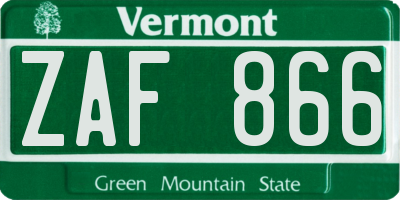 VT license plate ZAF866