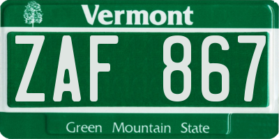 VT license plate ZAF867