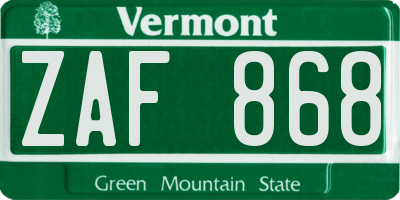 VT license plate ZAF868
