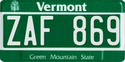 VT license plate ZAF869