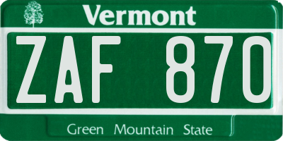 VT license plate ZAF870