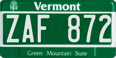 VT license plate ZAF872
