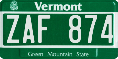 VT license plate ZAF874