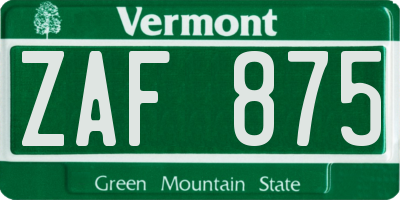 VT license plate ZAF875