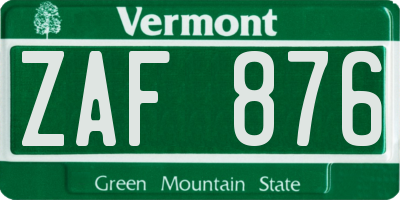 VT license plate ZAF876