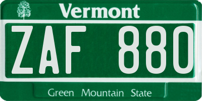VT license plate ZAF880