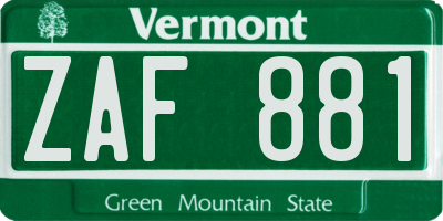 VT license plate ZAF881