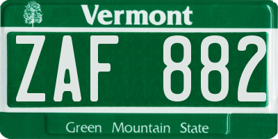 VT license plate ZAF882