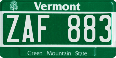 VT license plate ZAF883