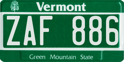 VT license plate ZAF886