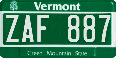 VT license plate ZAF887
