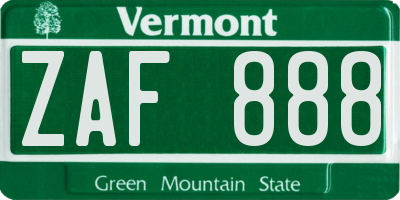 VT license plate ZAF888